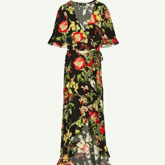 🚫SOLD🚫ZARA Floral Pattern Printed Wrap Ruffle Hi Low Maxi Dress Size Small - Picture 6 of 6